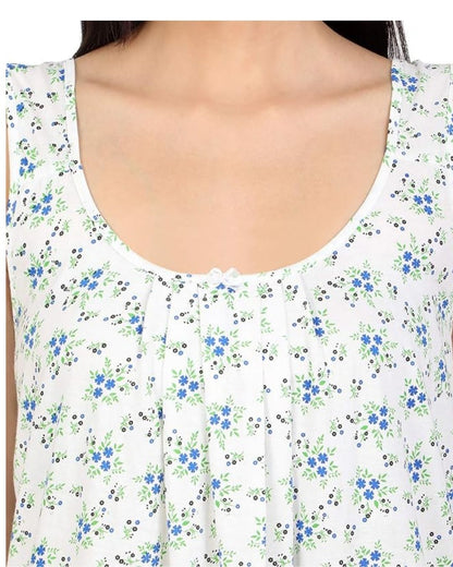 TWGE Cotton Full Length Camisole for Women - Long Innerwear - Color Blue Flower