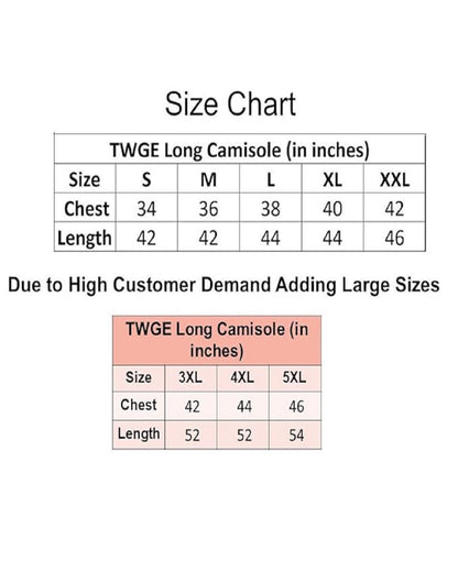 TWGE Cotton Full Length Camisole for Women - Long Innerwear - Color Aqua