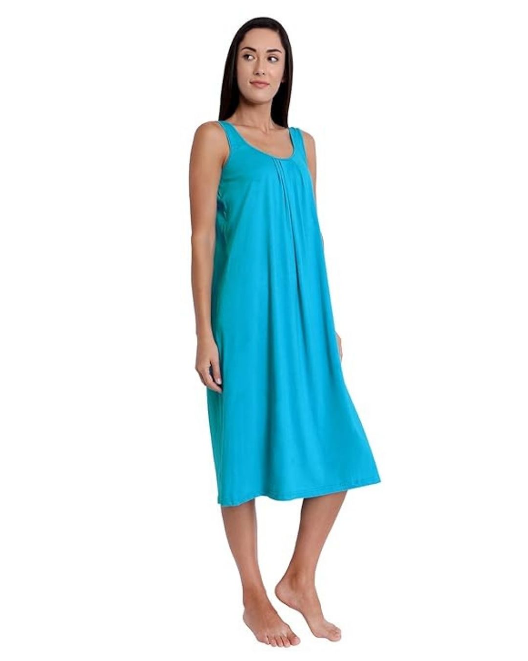TWGE Cotton Full Length Camisole for Women - Long Innerwear - Color Firozi