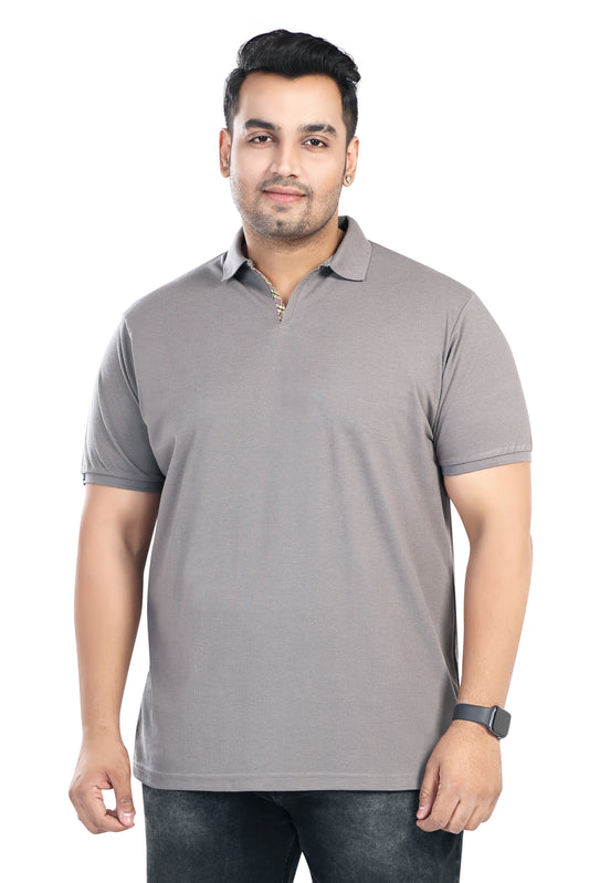 Pluss Tribe - Men's Solid Color Polo T-shirt - Half Sleeves , Collar T Shirt For Plus Size - Grey - Pack of 1