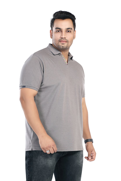 Pluss Tribe - Men's Solid Color Polo T-shirt - Half Sleeves , Collar T Shirt For Plus Size - Grey - Pack of 1