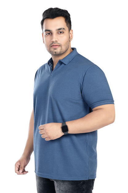 Pluss Tribe - Men's Solid Color Polo T-shirt - Half Sleeves , Collar T Shirt For Plus Size - Blue - Pack of 1