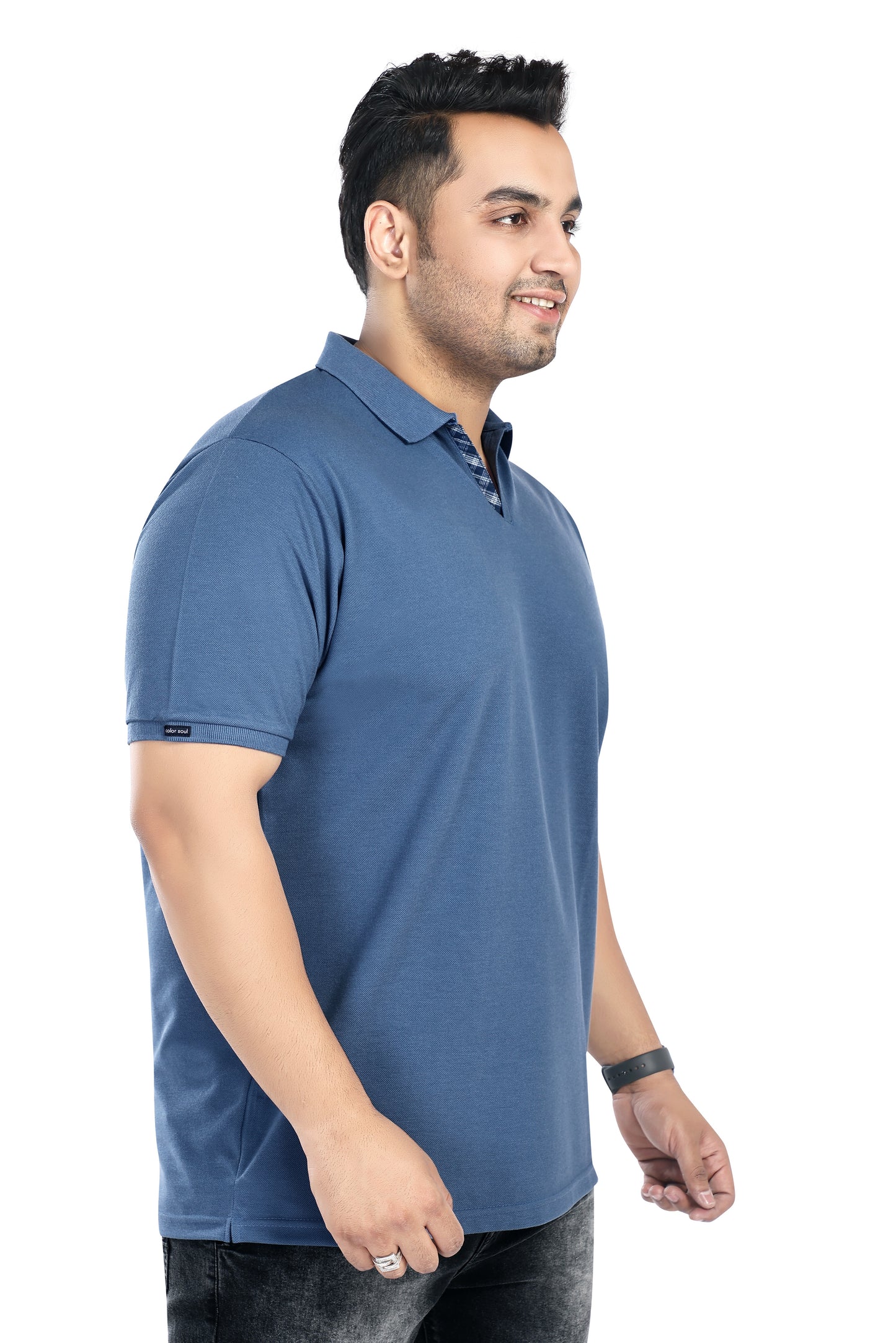 Pluss Tribe - Men's Solid Color Polo T-shirt - Half Sleeves , Collar T Shirt For Plus Size - Blue - Pack of 1