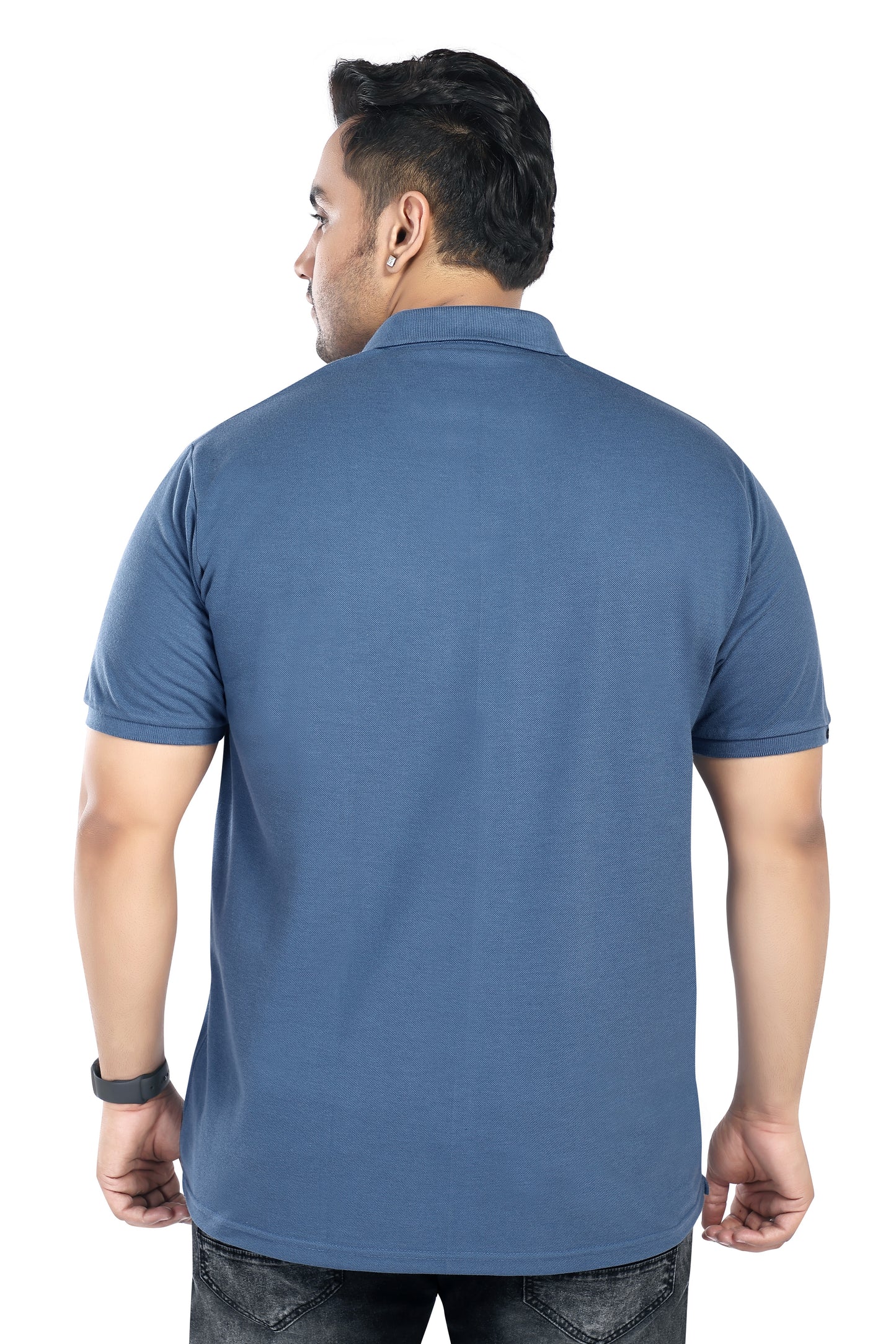 Pluss Tribe - Men's Solid Color Polo T-shirt - Half Sleeves , Collar T Shirt For Plus Size - Blue - Pack of 1