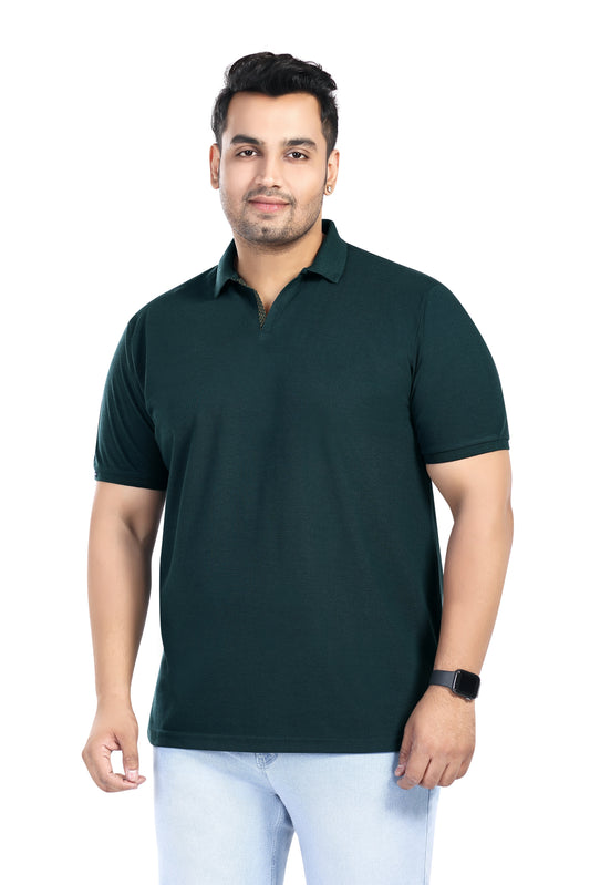 Pluss Tribe - Men's Solid Color Polo T-shirt - Half Sleeves , Collar T Shirt For Plus Size - Dark Green - Pack of 1