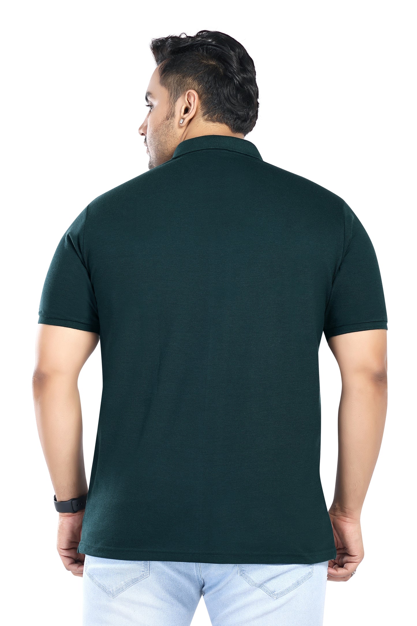 Pluss Tribe - Men's Solid Color Polo T-shirt - Half Sleeves , Collar T Shirt For Plus Size - Dark Green - Pack of 1