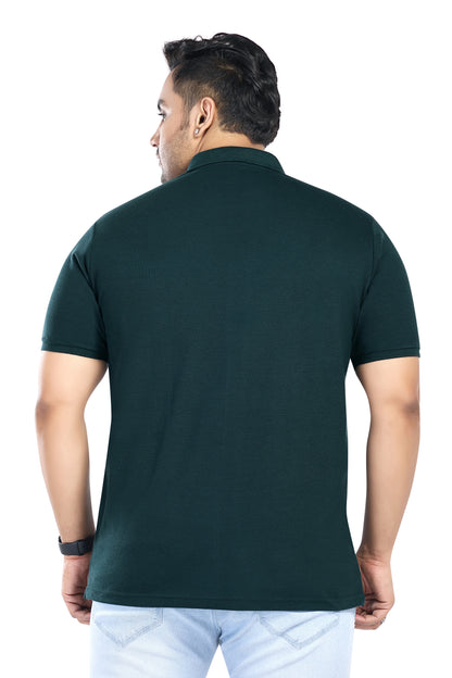 Pluss Tribe - Men's Solid Color Polo T-shirt - Half Sleeves , Collar T Shirt For Plus Size - Dark Green - Pack of 1