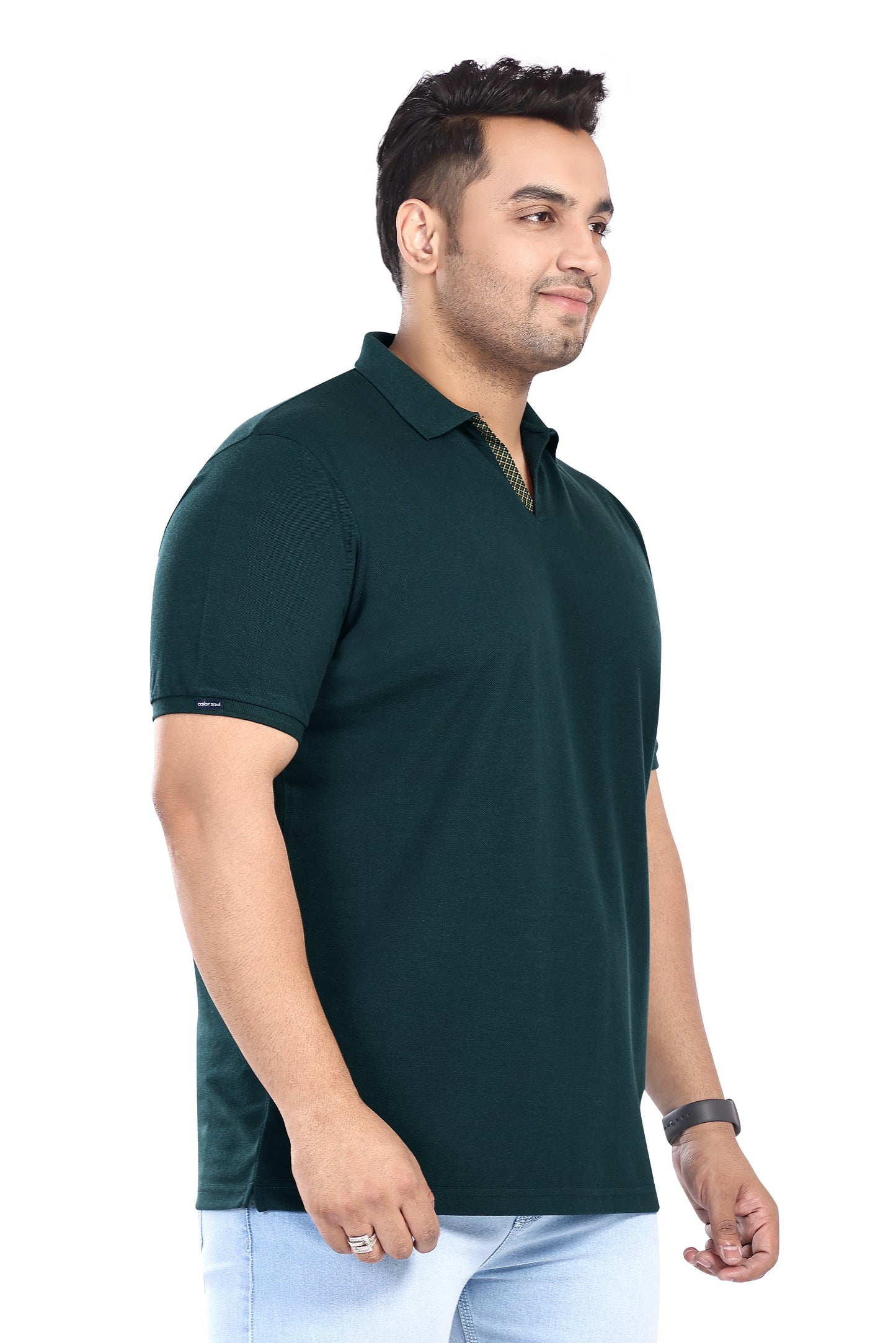 Pluss Tribe - Men's Solid Color Polo T-shirt - Half Sleeves , Collar T Shirt For Plus Size - Dark Green - Pack of 1