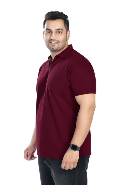 Pluss Tribe - Men's Solid Color Polo T-shirt - Half Sleeves , Collar T Shirt For Plus Size - Red - Pack of 1