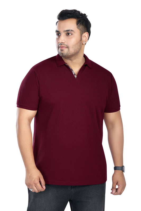 Pluss Tribe - Men's Solid Color Polo T-shirt - Half Sleeves , Collar T Shirt For Plus Size - Red - Pack of 1