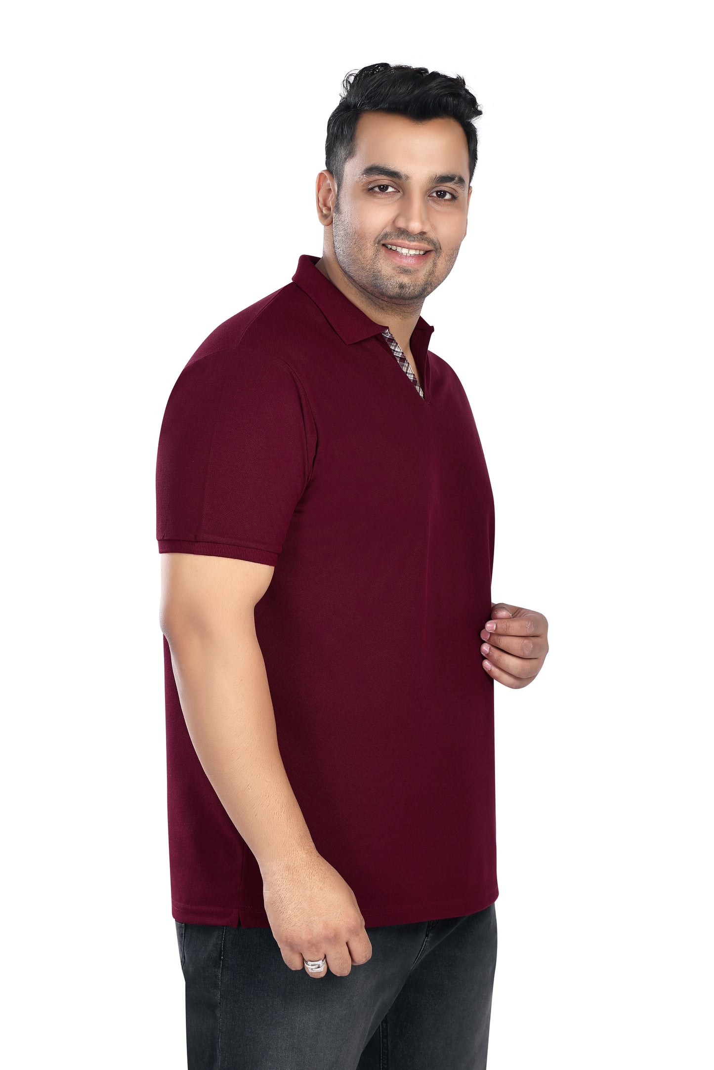 Pluss Tribe - Men's Solid Color Polo T-shirt - Half Sleeves , Collar T Shirt For Plus Size - Red - Pack of 1