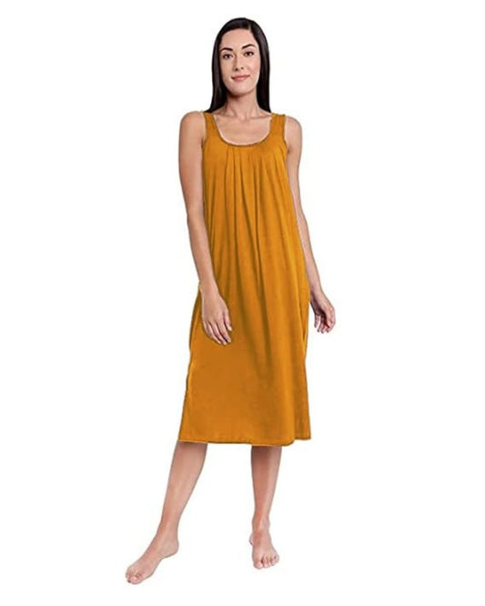 TWGE Cotton Full Length Camisole for Women - Long Innerwear - Color Mustard