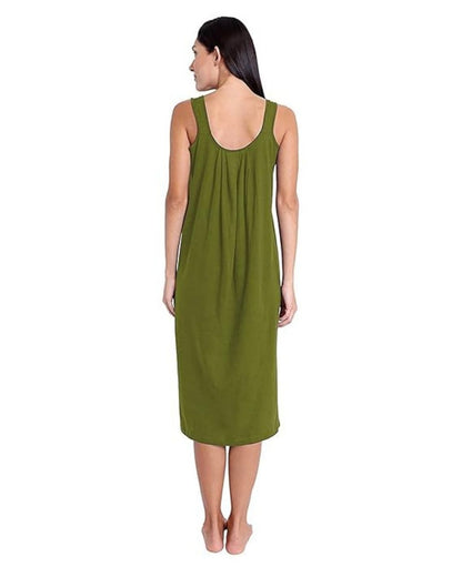 TWGE Cotton Full Length Camisole for Women - Long Innerwear - Color Olive