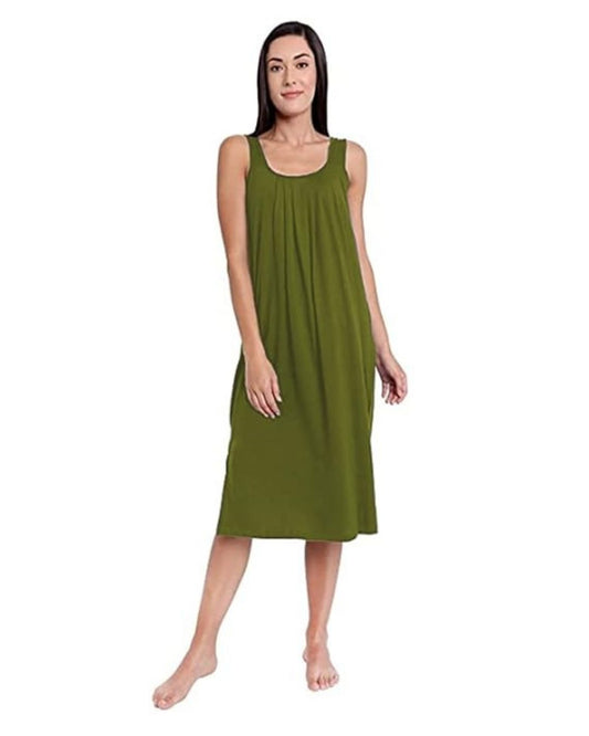 TWGE Cotton Full Length Camisole for Women - Long Innerwear - Color Olive