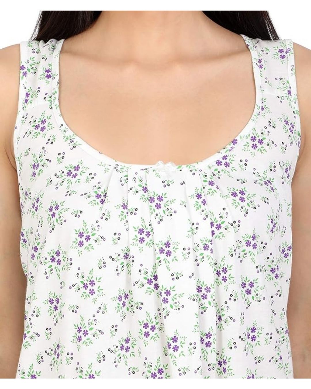 TWGE Cotton Full Length Camisole for Women - Long Innerwear - Color Purple Flower