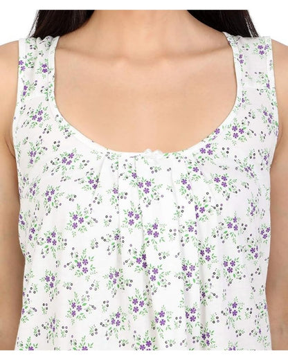 TWGE Cotton Full Length Camisole for Women - Long Innerwear - Color Purple Flower
