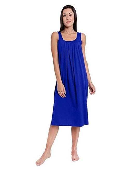 TWGE Cotton Full Length Camisole for Women - Long Innerwear - Color Royal Blue