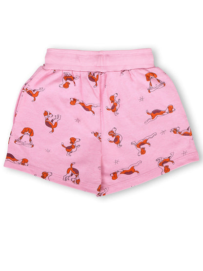 TWGE - Kids Shorts for Girls - Short Pants - Printed Regular Fit Half Pants - Color Pink