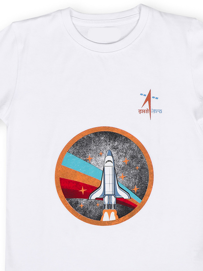 TWGE - Kids Tshirt for Boys - ISRO Space Theme - Printed Cotton Tees - Color White