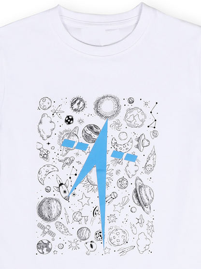 TWGE - Kids Tshirt for Boys - ISRO Space Theme - Printed Cotton Tees - Color Off White
